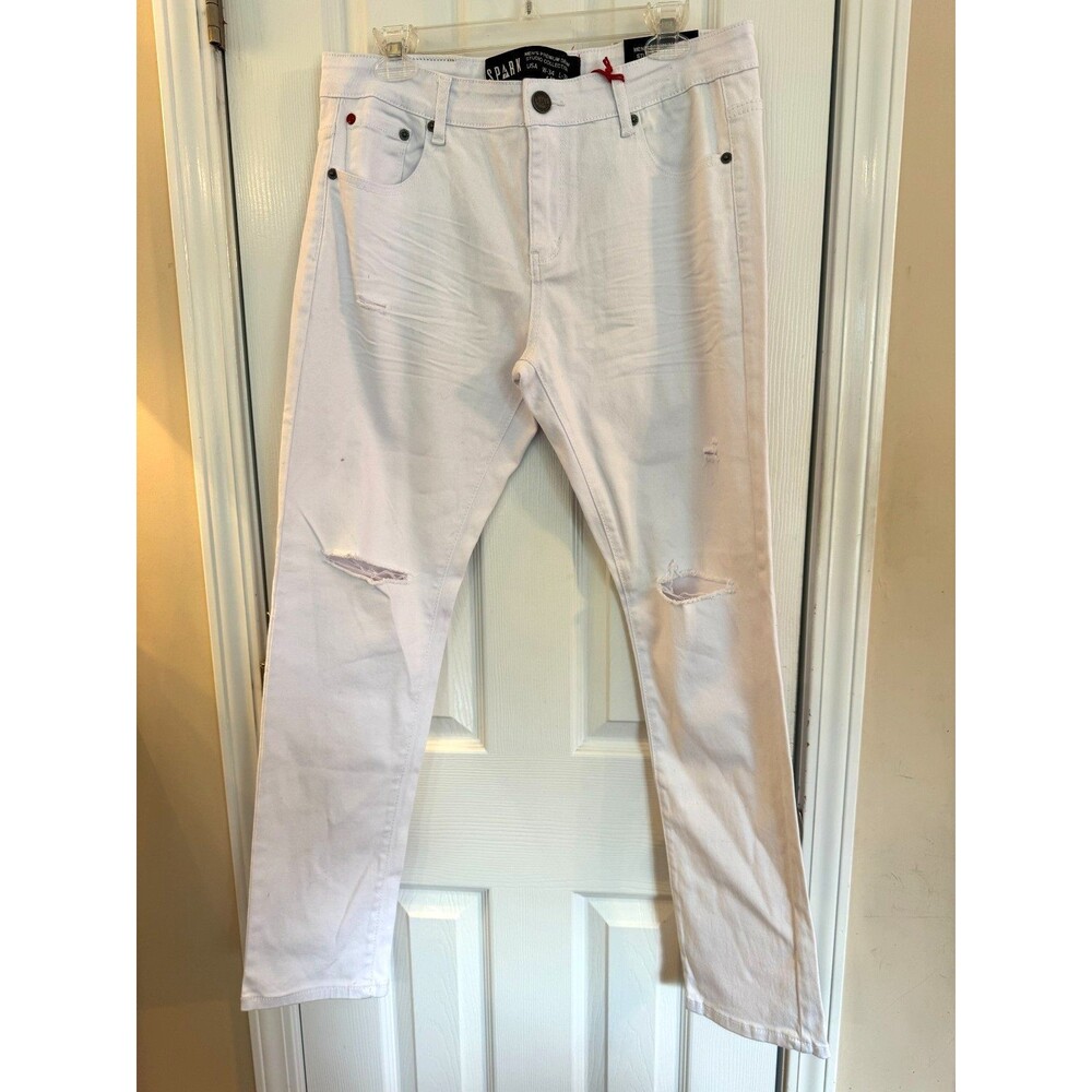 NEW Spark Jeans Mens Sz 34x32 White Distressed Studio Collection Denim Jeans